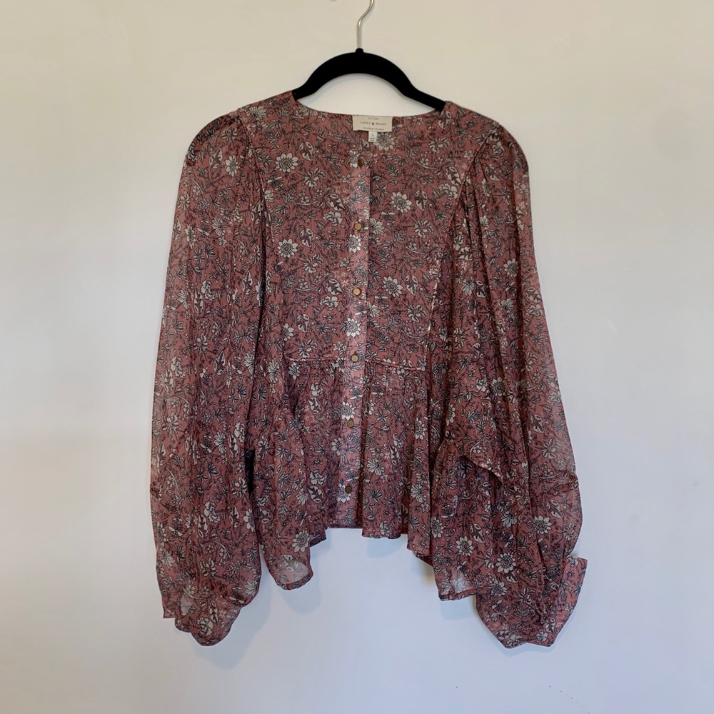 NEW Lucky Brand Long Sleeve Floral Blouse